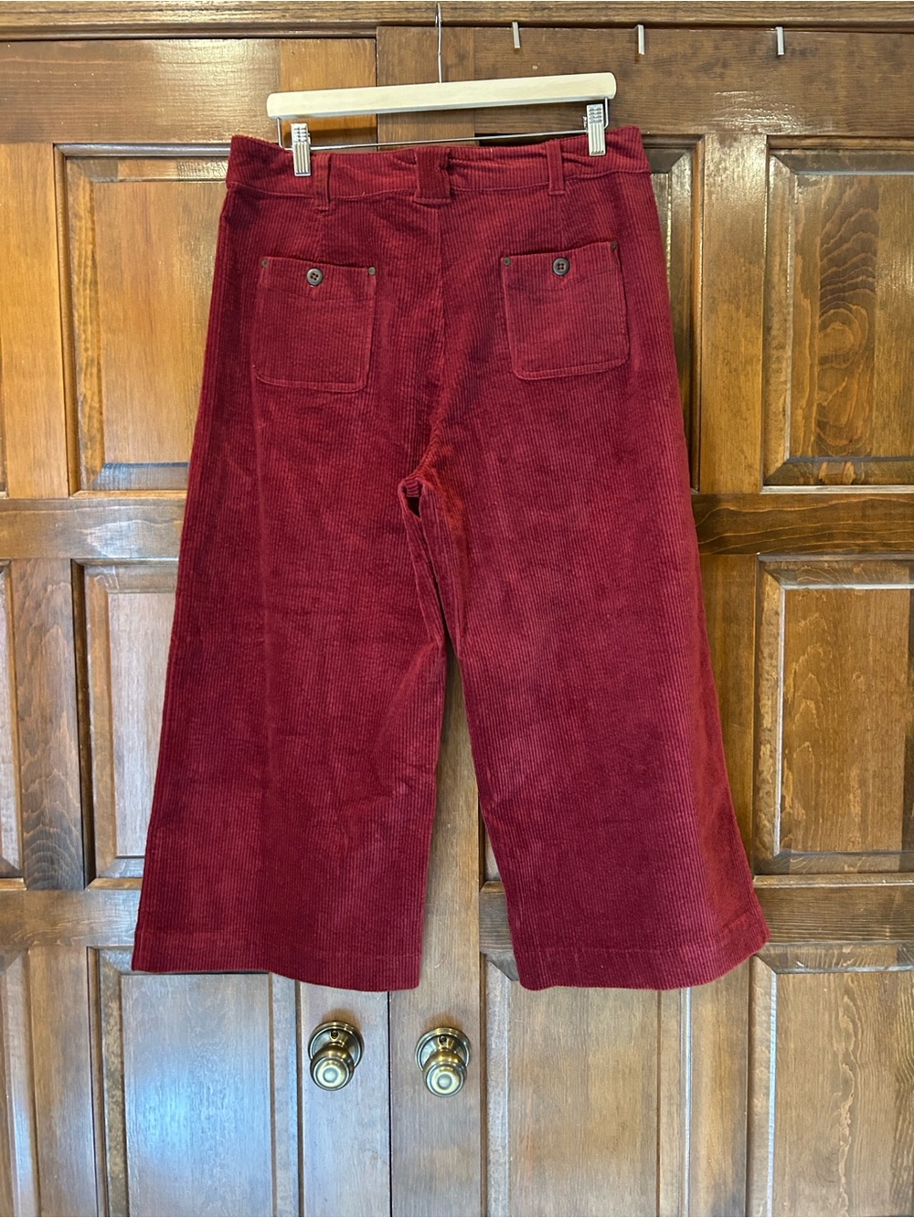 Sundance Corduroy Wide Leg Cropped Pants Women Size 14 Berry Red Boho Pockets - Picture 3 of 8